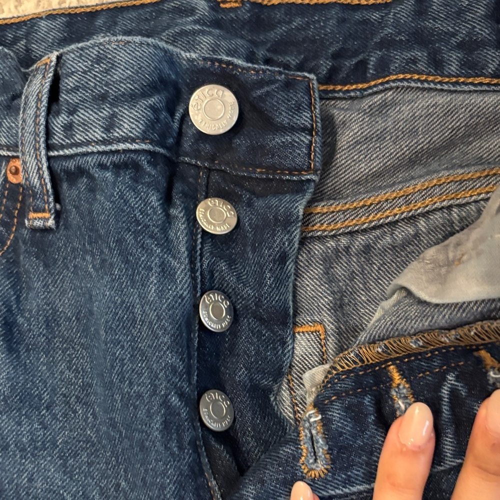 Etica Dark Blue Straight Leg Jeans Distressed Detail - Picture 6 of 8
